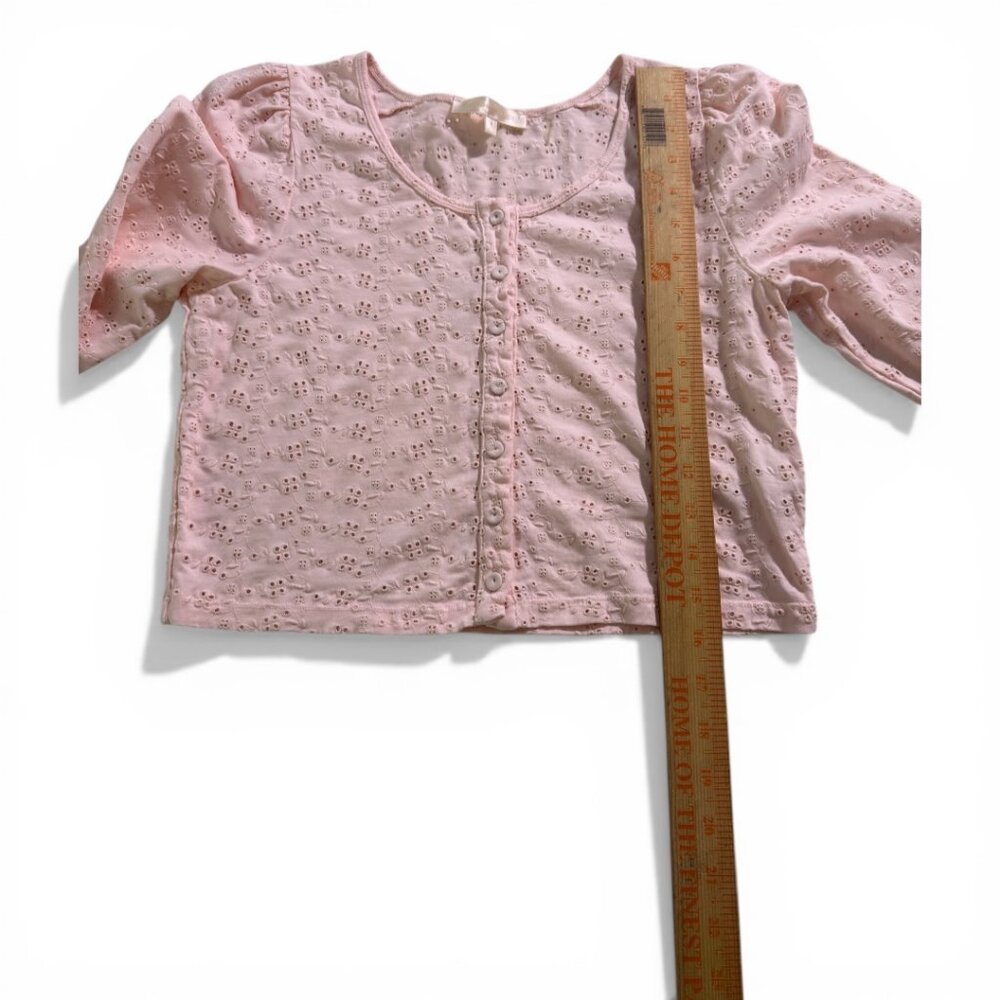 LoveShackFancy Jonah Crop Cardigan Blush Eyelet Button Front Sweater Size S - Picture 7 of 11